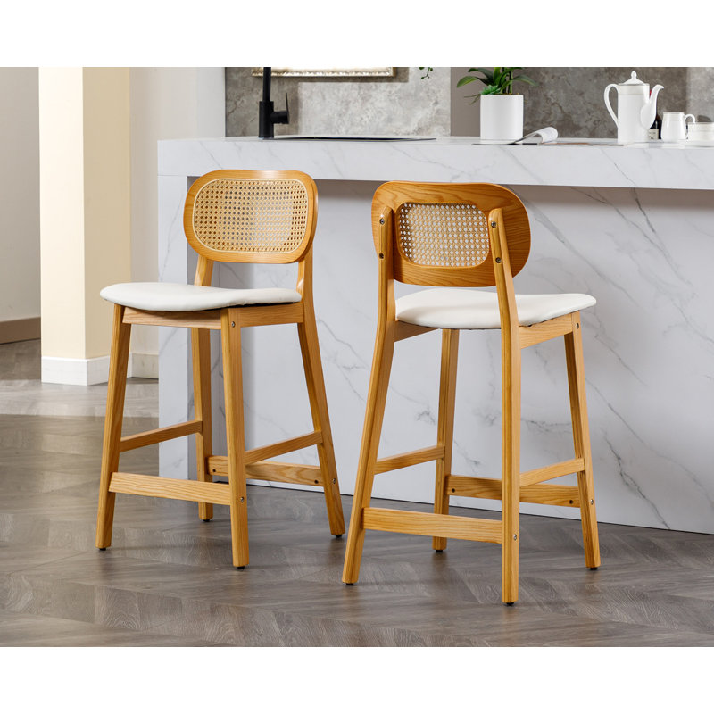 Azarah Solid Wood 25.5'' Counter Stool, White, Wood