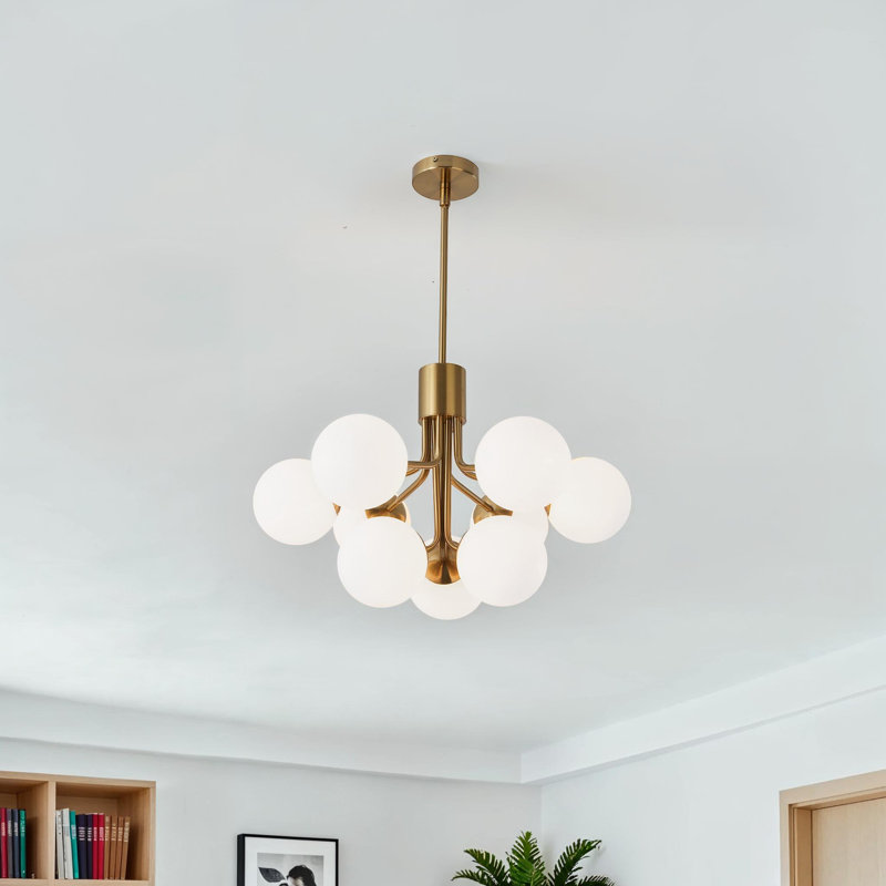 Lustre à niveaux dégradé 9 lumières Aleyna, Laiton vieilli