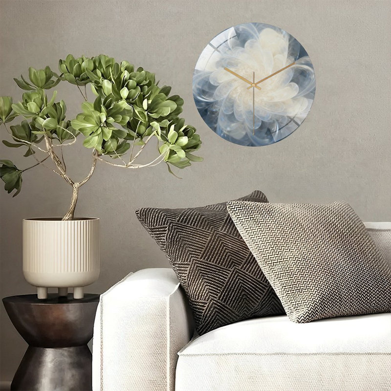 Horloge murale 12 po ronde en verre trempé avec mouvement à quartz silencieux, Ivoire, bleu, gris