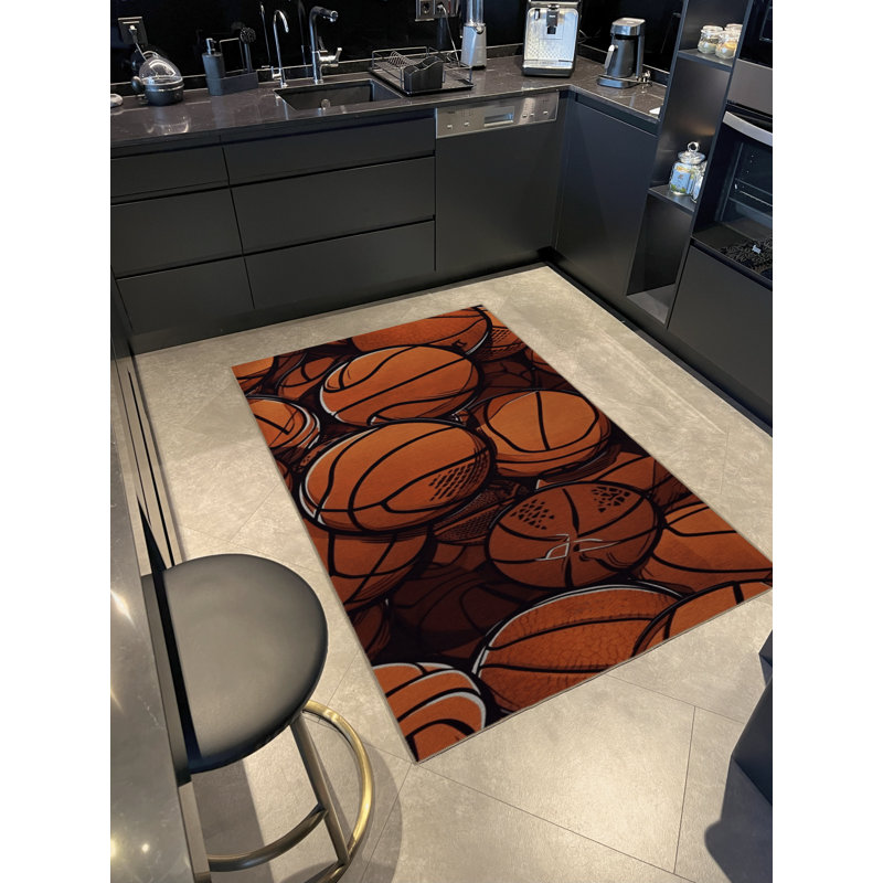 Tapis décoratif moderne orange à motif de basketball, Tapis de couloir 3 pi 3,37 po x 6 pi 6,74 po