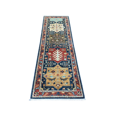 2'6" x 7'10" New Hand Knotted Blue Wool Runner Oriental Rug - MOA10220990