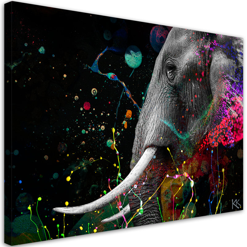 African Elephant Abstract Painting - No Frame Print on Canvas, 80cm H x 120cm W