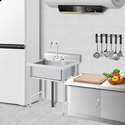 Évier utilitaire commercial en acier inoxydable, évier de préparation à cuve simple autoportant pour bar de buanderie