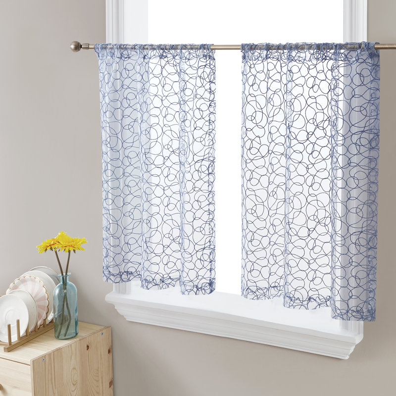 Ketaki Abstract Tailored Cafe Curtain, 30" W x 24" L, Dusty Blue