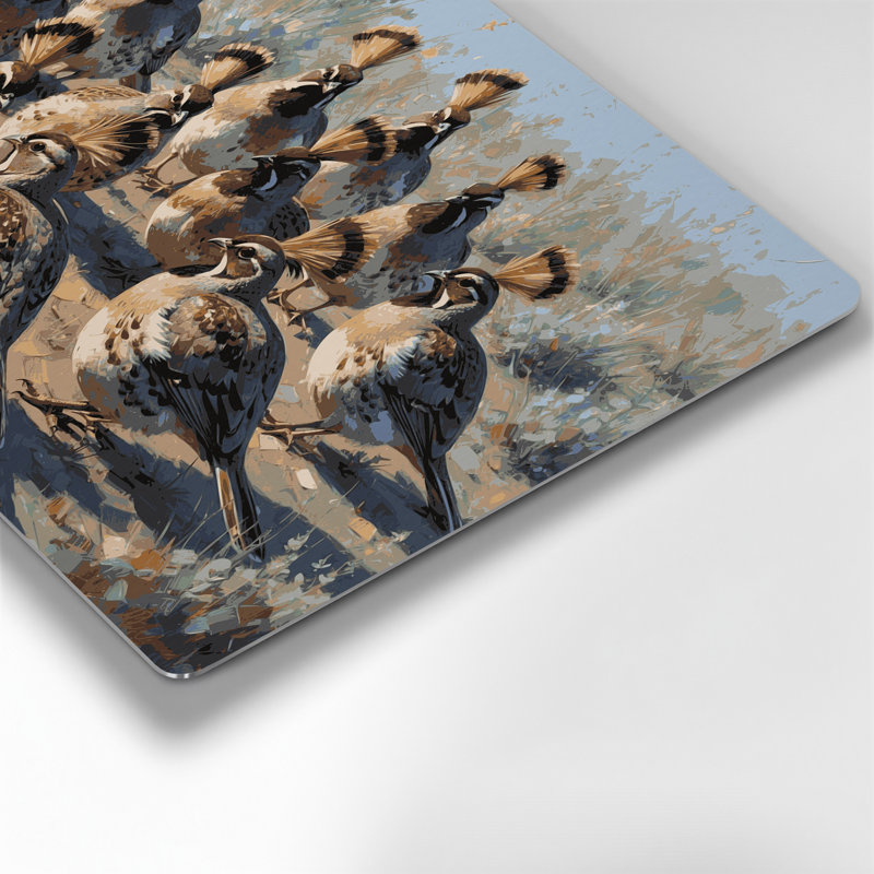 Oiseaux, caille de Californie, art mural gris en métal, H 144 po x l 216 po x P 0,05 po