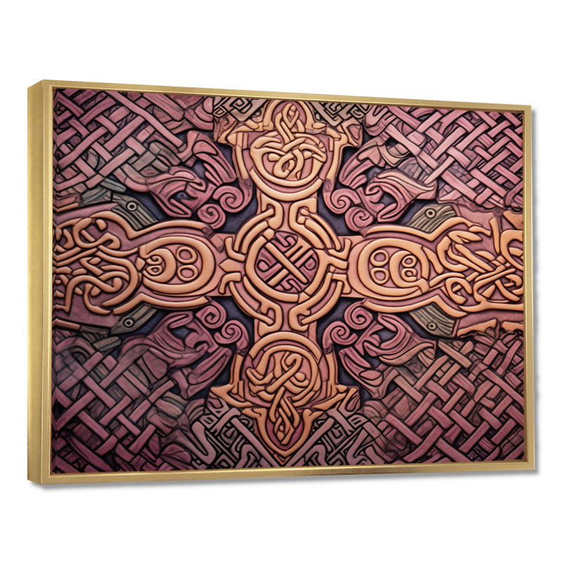 Décoration murale géométrique Celtic, H 24 po x l 32 po x P 1 po, Toile avec cadre flottant or