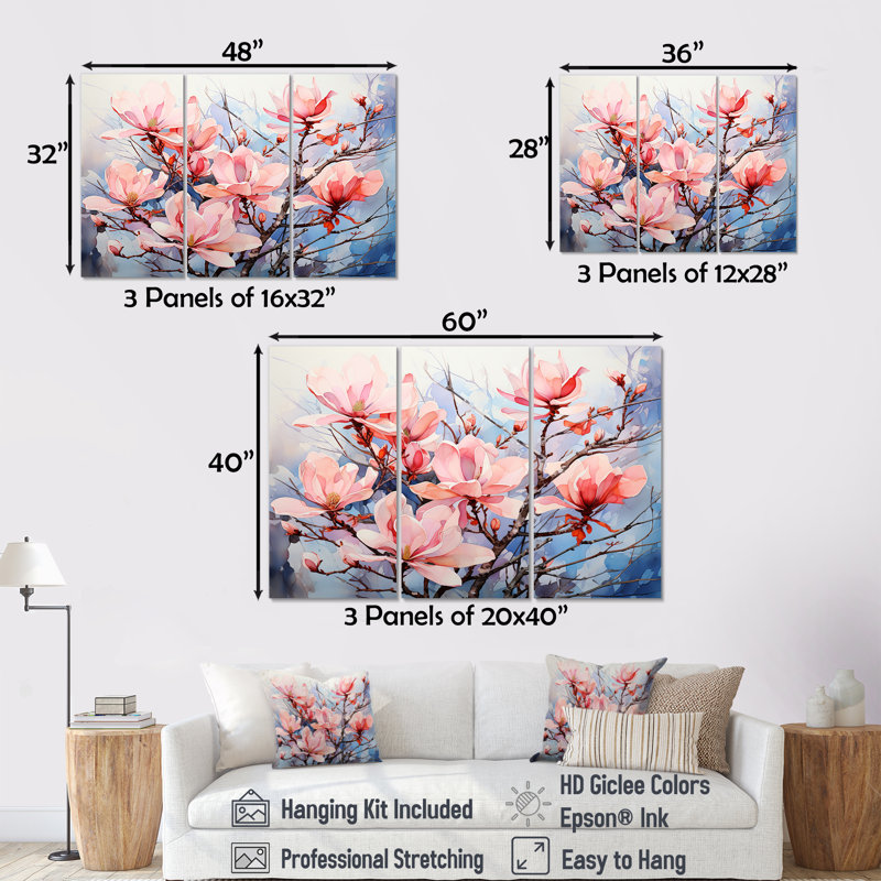 «Lavish Magnolia Tree IV - Magnolias», ensemble de reproductions d'art mural, H 40 po x l 60 po x P 1 po