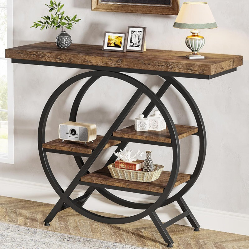 Console rectangulaire en bois massif noyer, H 31,5 po x l 47,24 po x P 11,81 po