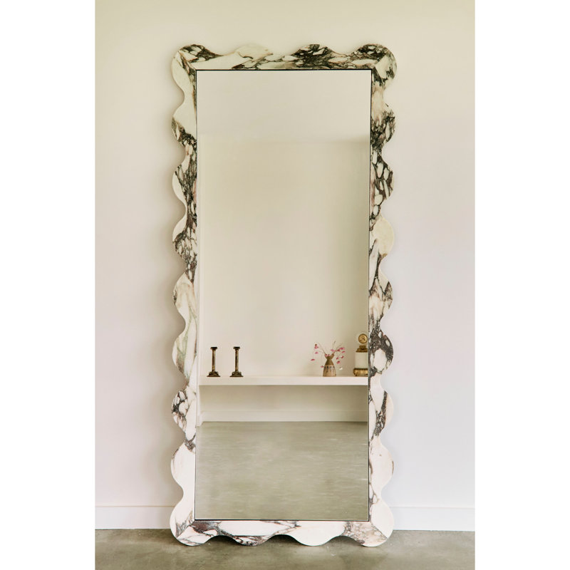 Deniz 35 in. x 79 in. Natural Stone Scallop Framed Mirror