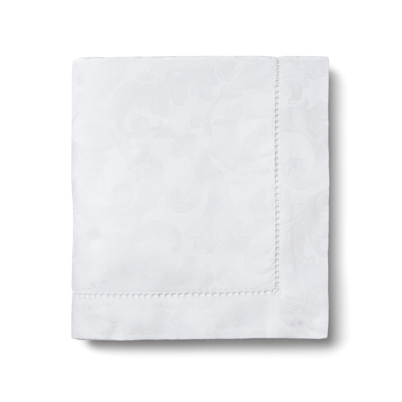 Acanthus Handmade Floral Tablecloth, 144" L x 70" W, White