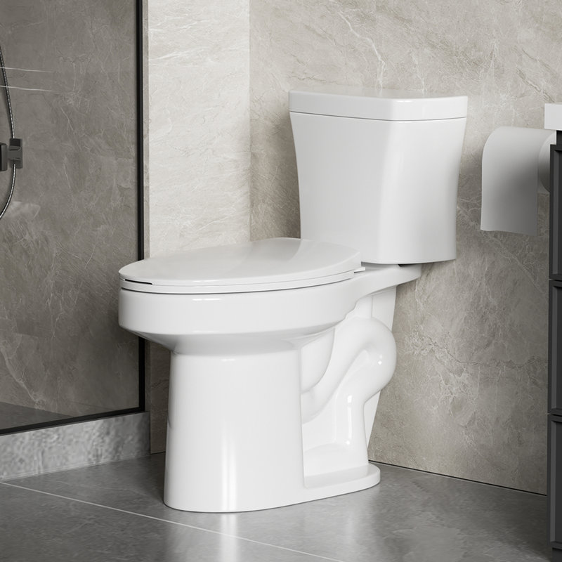 Deux toilettes avec chasse d'eau 1,28, 4,8 siphonique, simple latérale, hauteur, blanc brillant 004, projet de rénovation, deux, équipement de salle de bain brillant