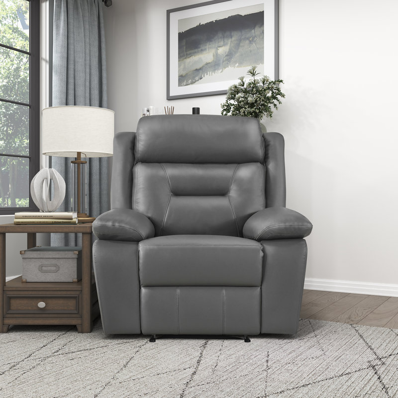 Fauteuil inclinable manuel en cuir véritable 40 po Sitz, Cuir gris foncé assorti