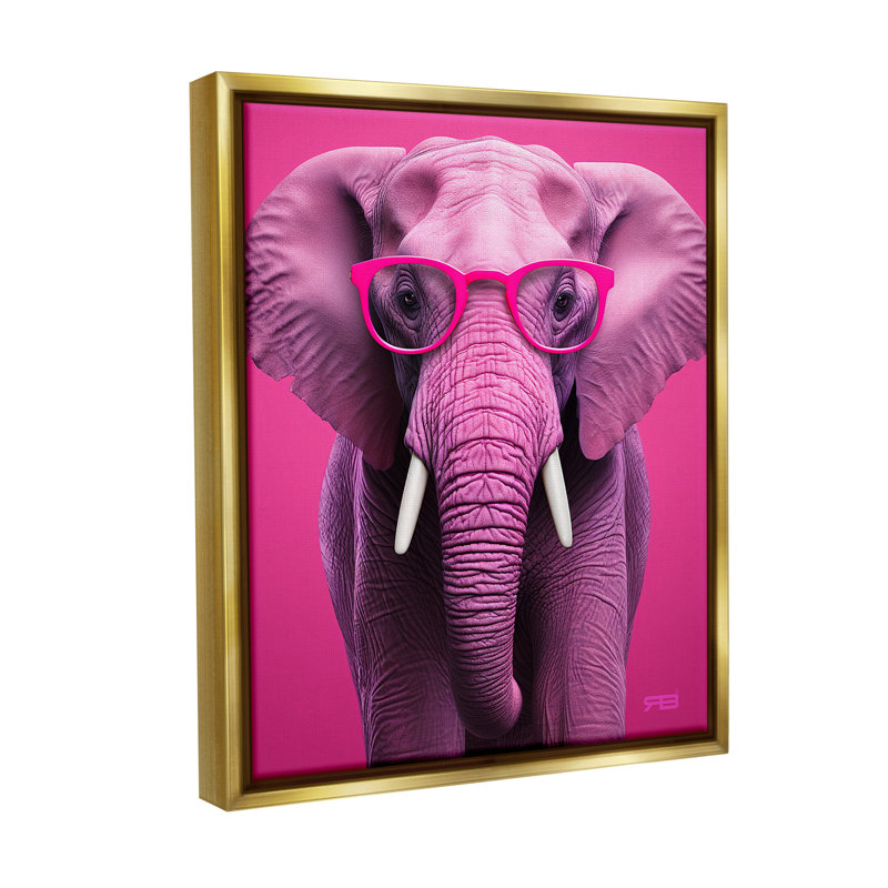 "Vivid Pink Elephant" par RB sur toile, Or, H 31 po x l 25 po
