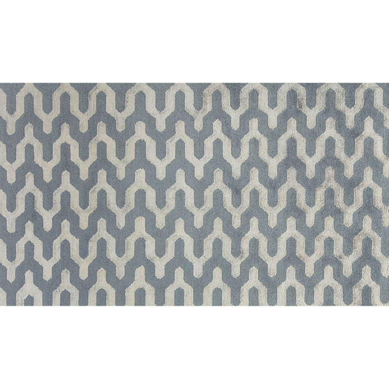 Tapis bleu et ivoire noué à la main de haute qualité, Rectangle 6 pi x 9 pi