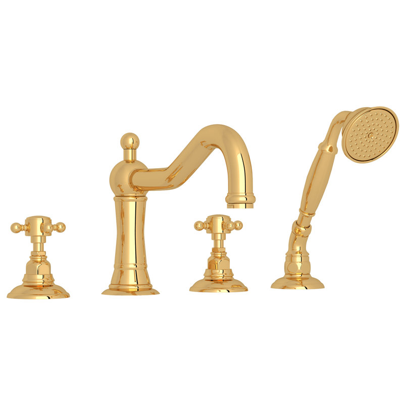 Acqui® 4-Hole Deck Mount Tub Filler, Italian Brass, Cross Handle