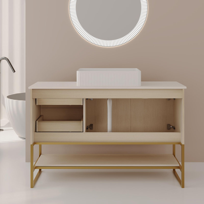Meuble-lavabo moderne de 36 pouces avec lavabo en céramique, Forme rectangulaire, 36, Ameican White Oak