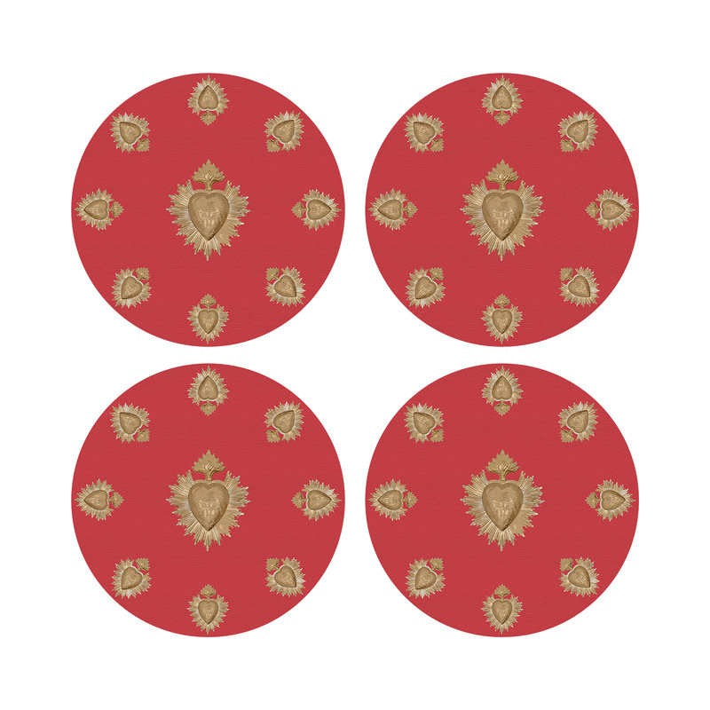 Ex vote Vegan Leather Round Pebble Placemat, Crimson