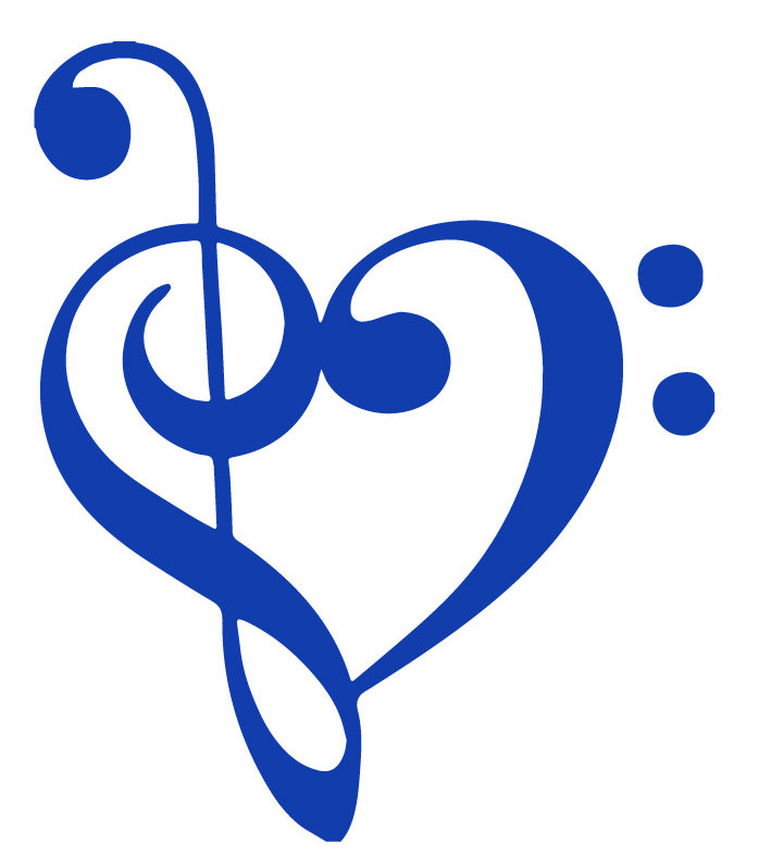 Décalcomanie murale coeur musical, H 48 po x l 40 po x P 0,01 po, Bleu foncé