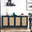 Console à panneaux texturés, buffet 4 portes pour salon, étagères réglables, table d'appoint de rangement bleue artisanale, meuble