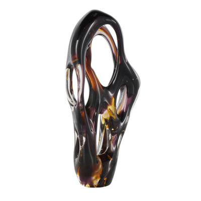 Laqueeta Glass Ombre Cutout Abstract Decorative Black Sculpture with Amber Accents