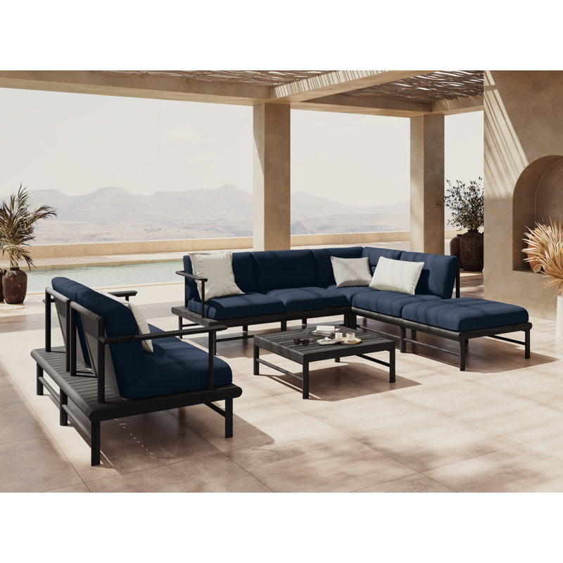 160cm Wide Ash Patio Sofa with Cushions, Dark Blue