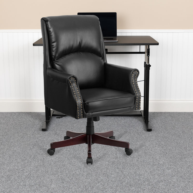 Fauteuil de bureau pivotant à dossier haut avec accoudoirs LeatherSoft, Noir