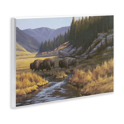 Bison Trailing Serene Stream Wall Plaque Art, design by Paco Young