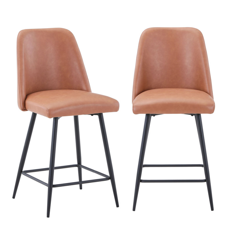 Ebrar Upholstered Counter Stool with Iron Frame, Light Brown