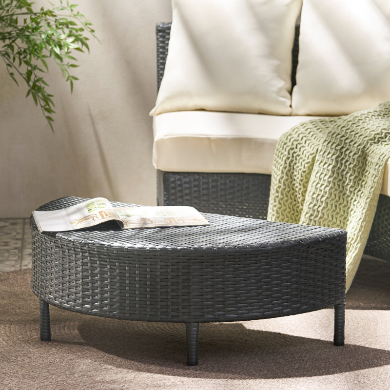 Table basse d'extérieur demi-ronde grise, l 35,96 po, P 17,76 po, H 12,14 po, sans assemblage, capacité de poids de 270 lb, table de patio, large, profond, grand, intempéries,