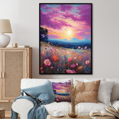 «Breathtake Sunset In Blossoming Flower Meadows», reproduction sur toile