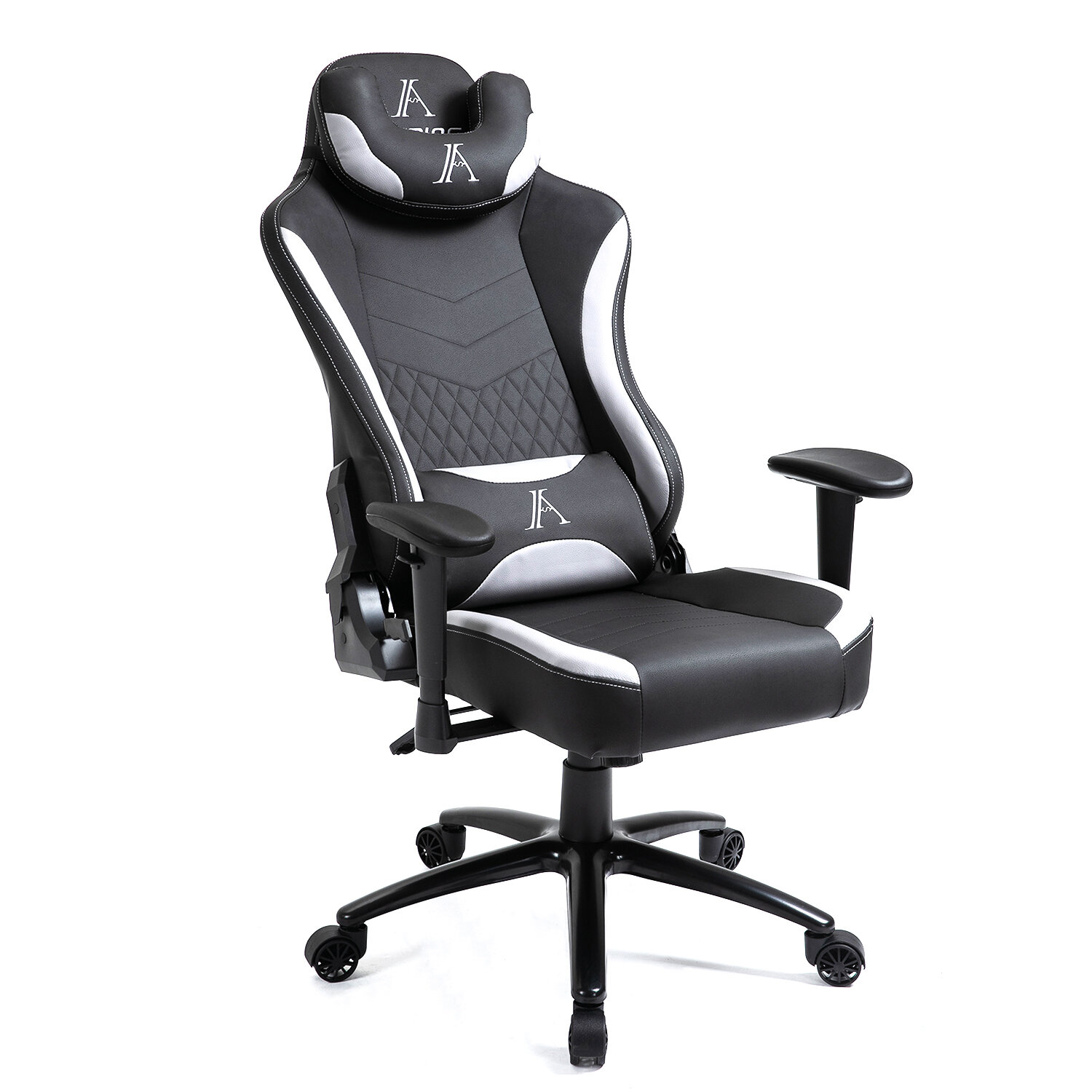 Devoko Fauteuil gamer, Chaise de bureau gaming à haut dossier, Noir et Blanc