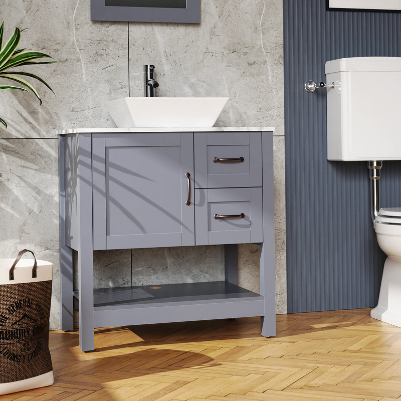 Meuble-lavabo gris 30 po avec miroir et plateau seulement