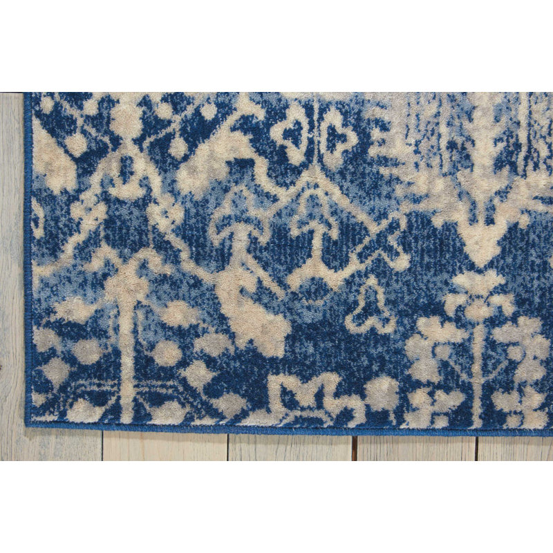 Tapis bleu marine tissé à la machine, Rectangle 2 pi x 2 pi 9 po