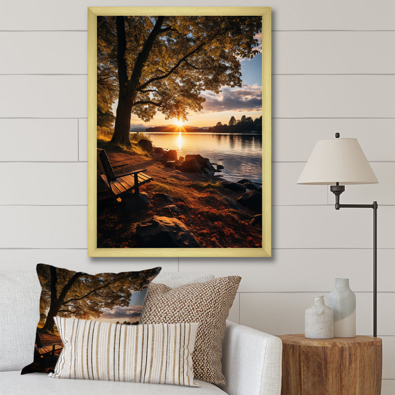 Décoration murale Waterfront Benchs II - Lakehouse, H 32 po x l 24 po x P 1 po, Cadre doré à une seule photo