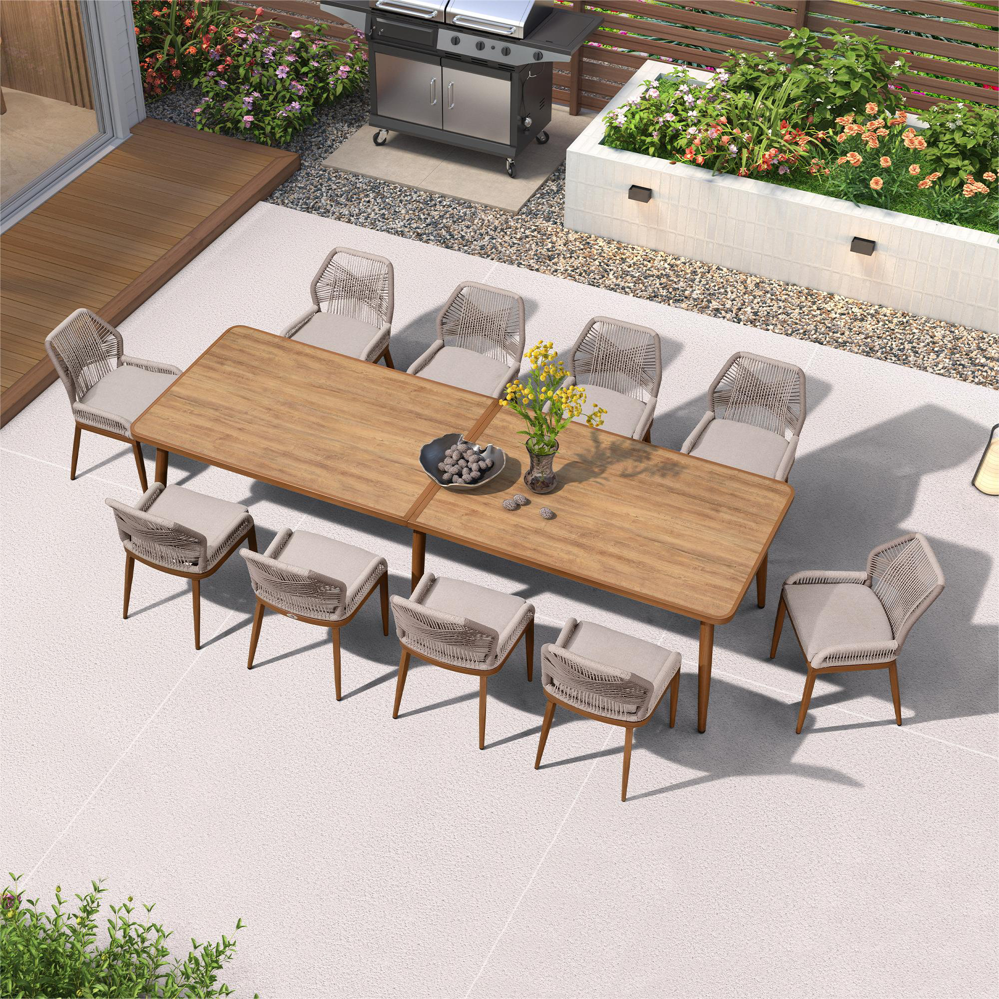 Corrigan Studio Dining Set Patio Metal Rectangular Table And Wicker ...