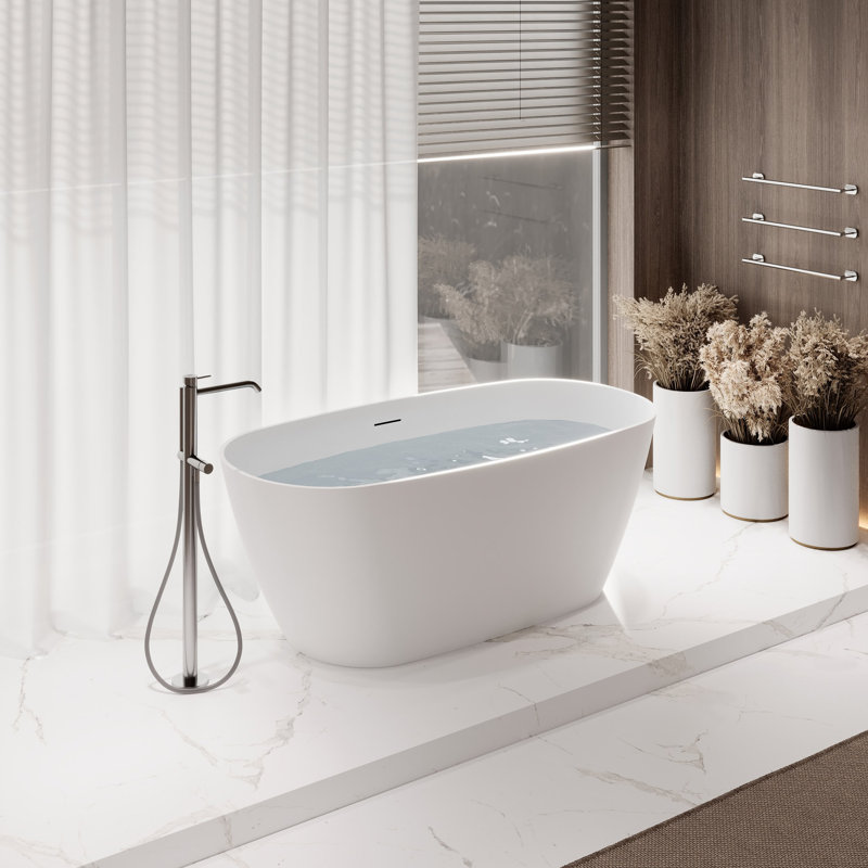 Baignoire autoportante et plateau en résine 59 "avec drain interne en chrome poli 59" Streamline