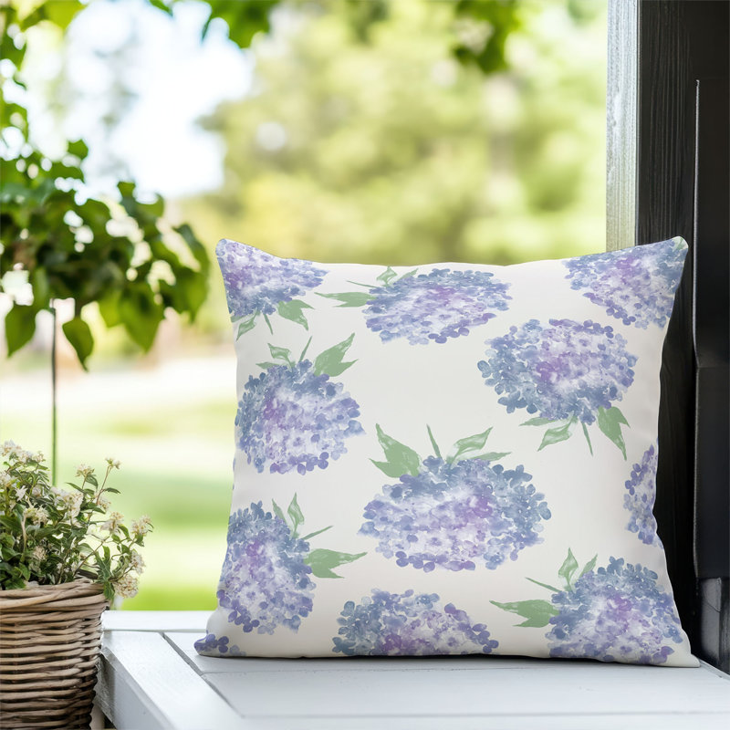 Coussin décoratif extérieur Hydrangea Love, Carré 16 po, Ivoire ivoire