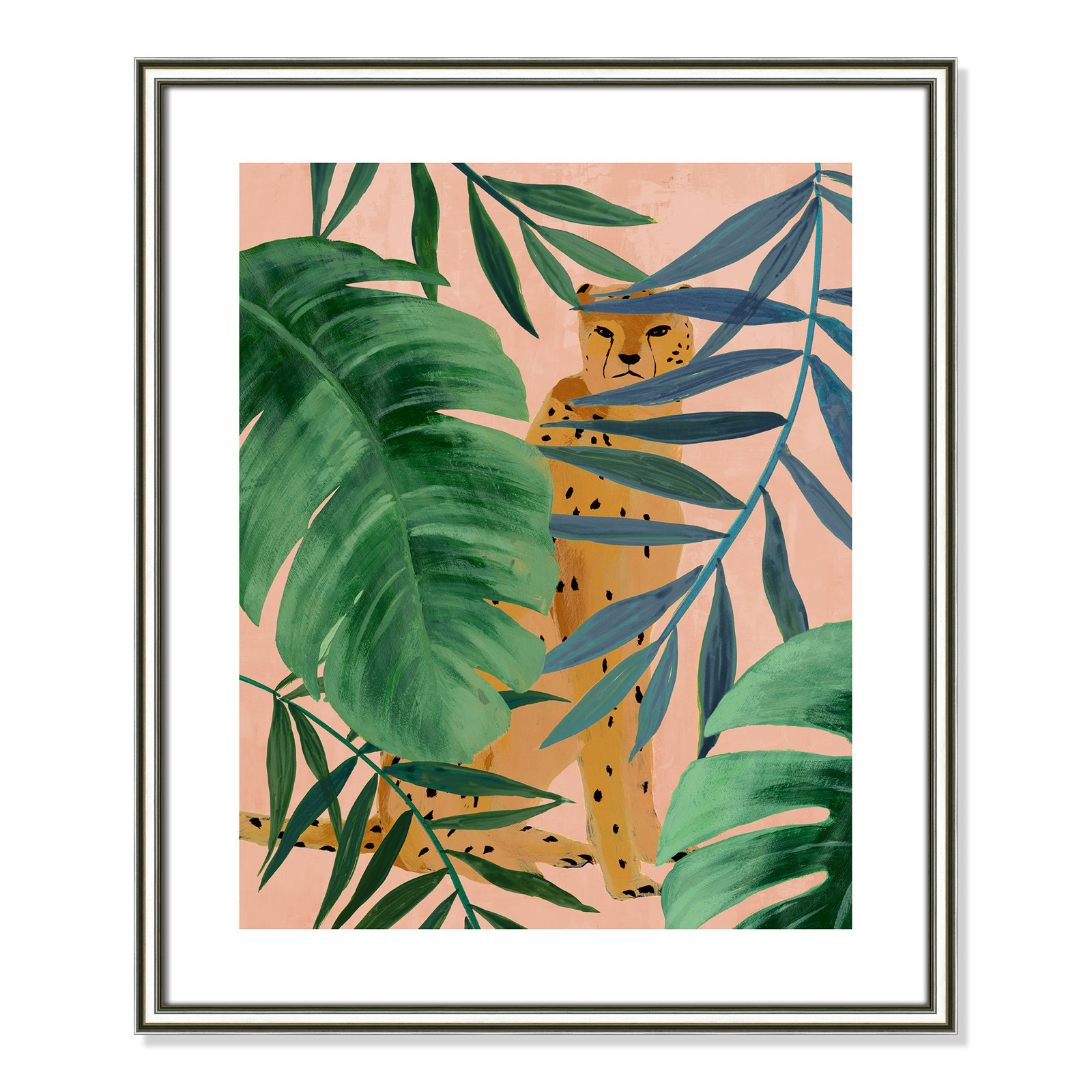 Allie "Silent Jungle" Painting by Isabelle Z, 25.5" H x 21.5" W x 0.88" D, Silver Framed Paper
