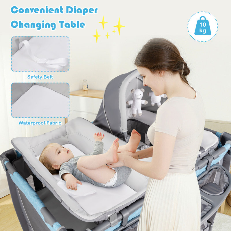 Crib with Bedding and Stand, Blue