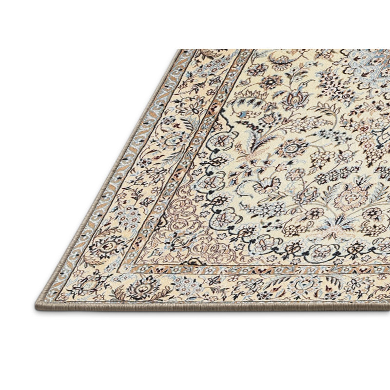 Tapis traditionnel bleu marine / beige Desbois, Rectangle 5 pi x 7 pi