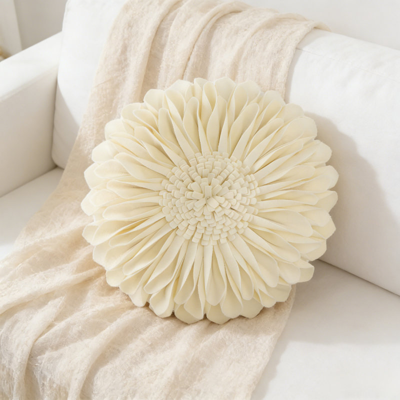Housse et insert de coussin décoratif en tournesol Appliqued, Carré 12 po, Crème