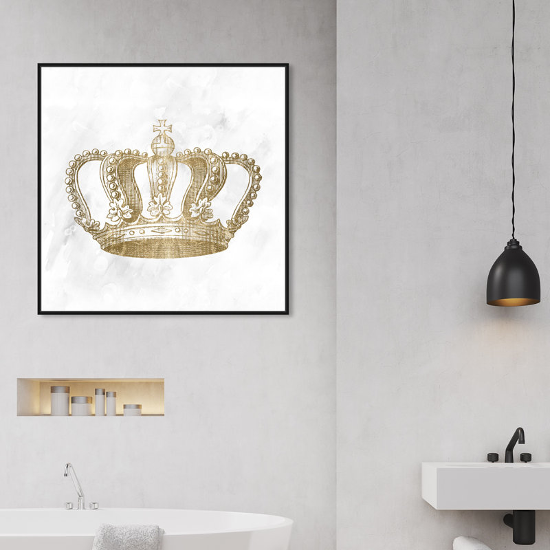 Couronne dorée - reproduction d'impression sur toile tendue, H 12 po x l 12 po, Cadre flottant noir