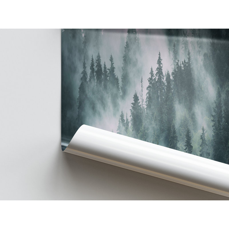 Misty Mountain and Forest Landscape View - Premium Canvas Art for Wall Decor, 20 cm H x 30 cm W, Black Floater Framed