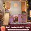 Lit mezzanine pleine grandeur avec rebords et tentes, lit mezzanine en bois massif avec échelles et glissade, design chic avec lumières, pas de sommier tapissier, naturel + rose-1242223349