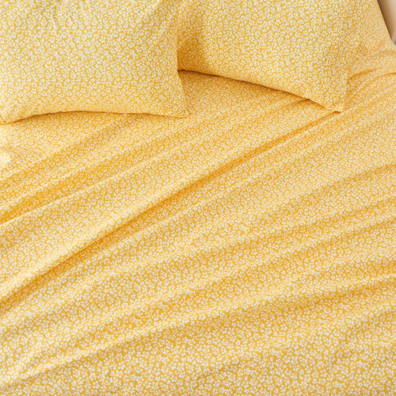 Yellow Floral Twin Microfiber Sheet Set with Pillowcases