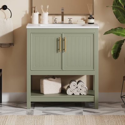30-Inch Bathroom Vanity With Ceramic Sink And Versatile Storage - Ideal For Small Bathrooms