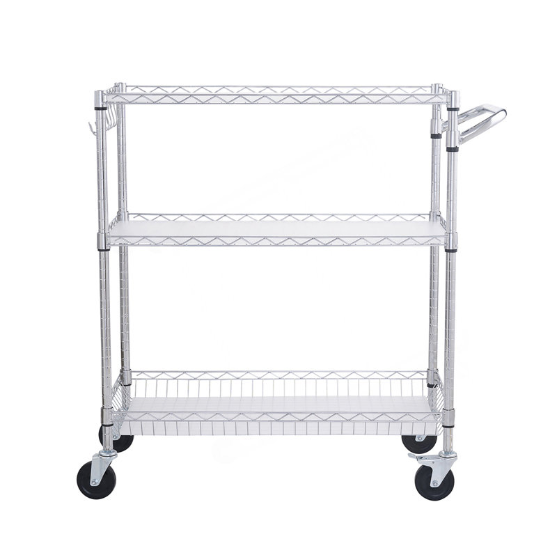 Chariot roulant en fil métallique robuste avec tablettes ajustables
