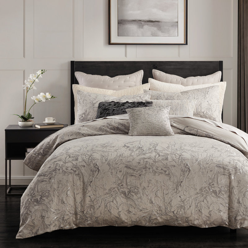 Liquid Marble Pillow Sham, Gray, Queen