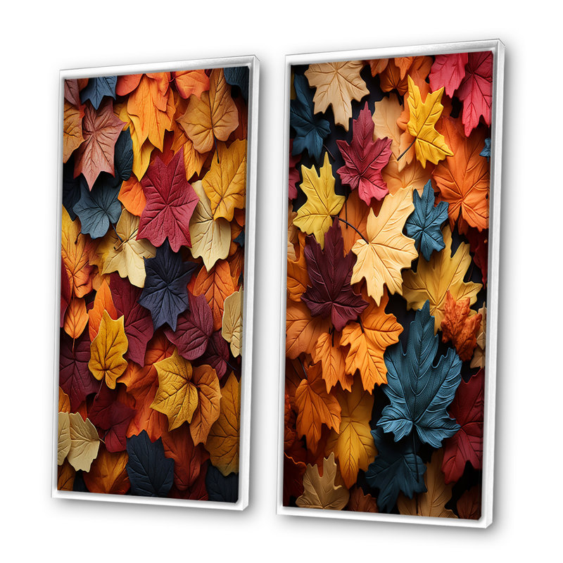 Feuilles d'automne avec palette en sourdine "Feuilles d'automne avec palette en sourdine" - 2 pièces, Cadre blanc