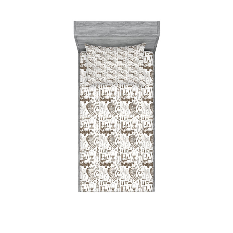 Ensemble de draps et taies décoratives Ambesonne Golf, blanc cacao, Ensemble de draps pour lit simple avec deux taies 